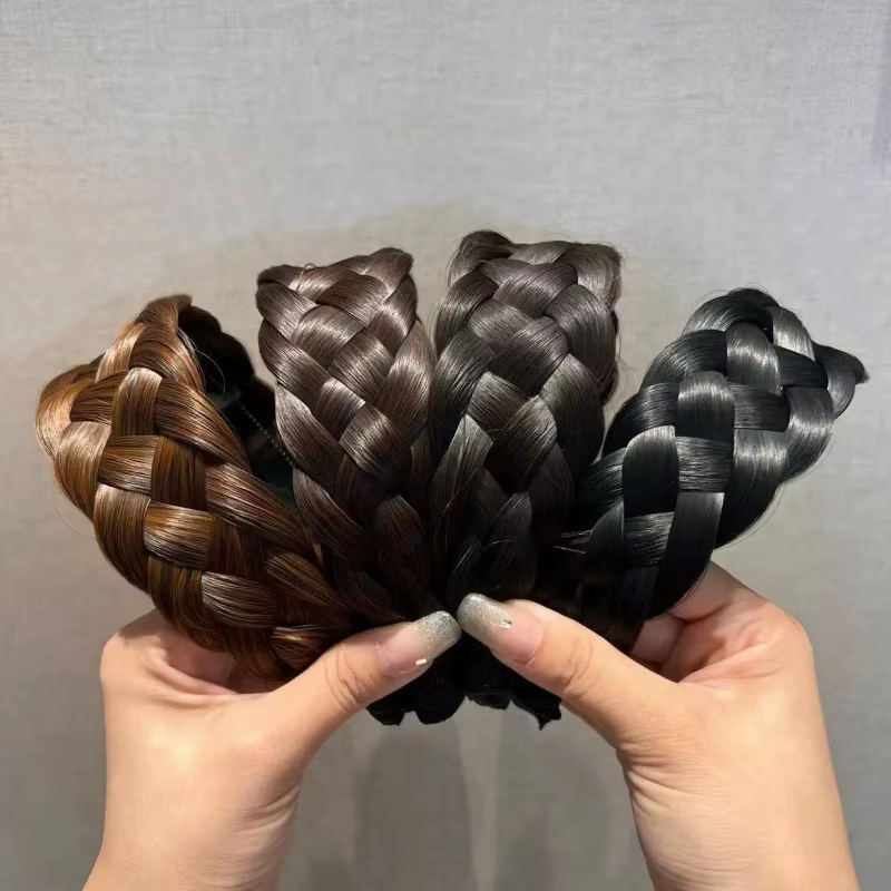 Femmes torsion tresse bandeaux 4.5 cm largeur mode large synthétique perruque