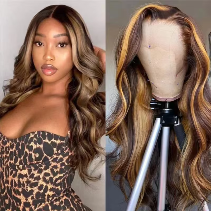 Perruque Highlight en Cheveux Humains Ondulés, Perruque Frontale HD 13x6 pour Femmes, Idéale pour le Cosplay, Perruque Lace Front de 30 Pouces en Cheveux Humains en Promotion