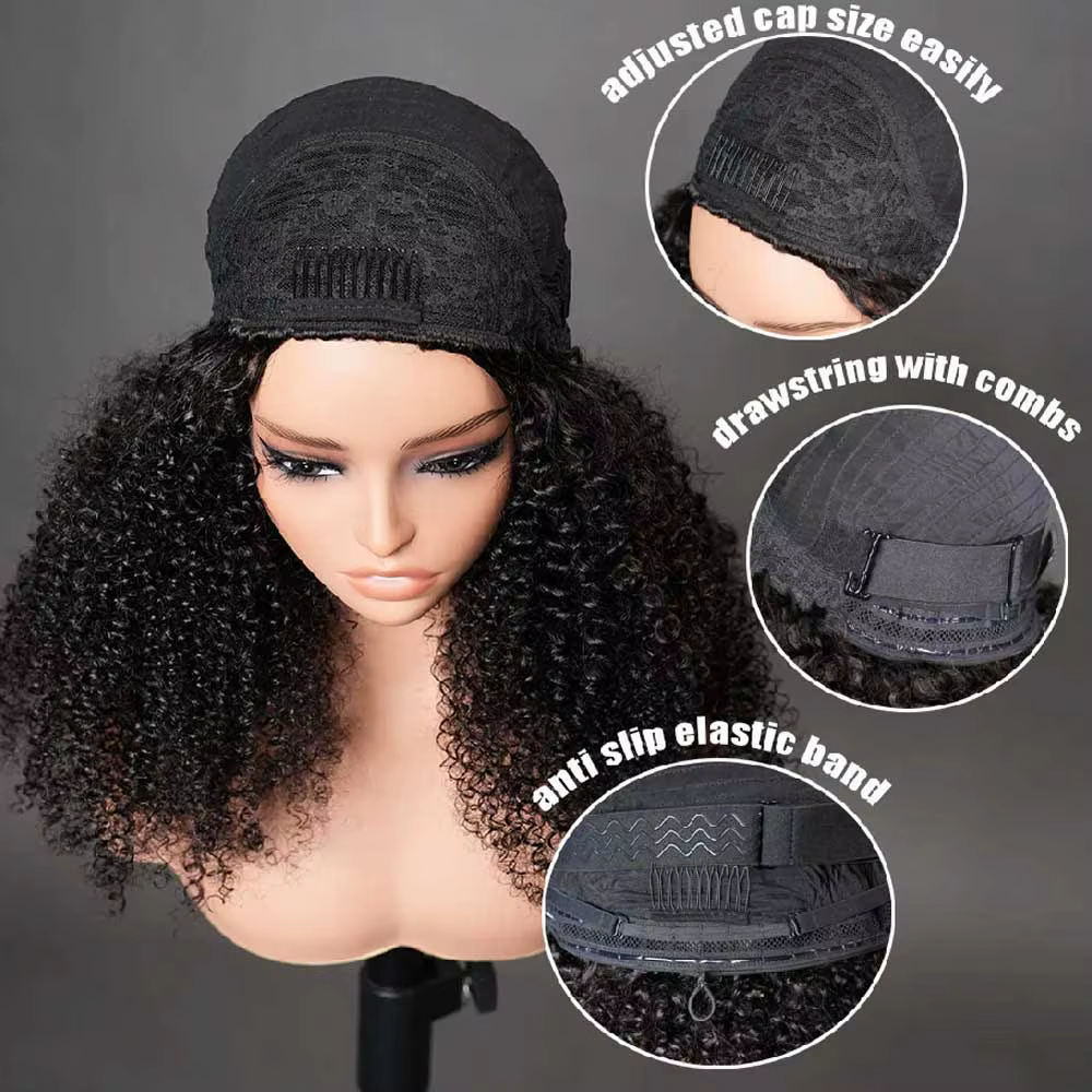 Demi-perruque cheveux humains crépus bouclés 3 en 1 perruque