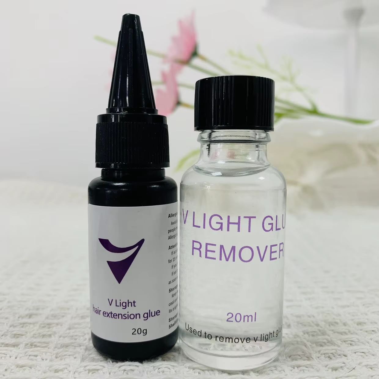 Colle d'extension de cheveux à lumière UV avec dissolvant 20g dissolvant de lumière UV 20ml V colle d'extension de cheveux légère pour extension de cheveux itip rapide