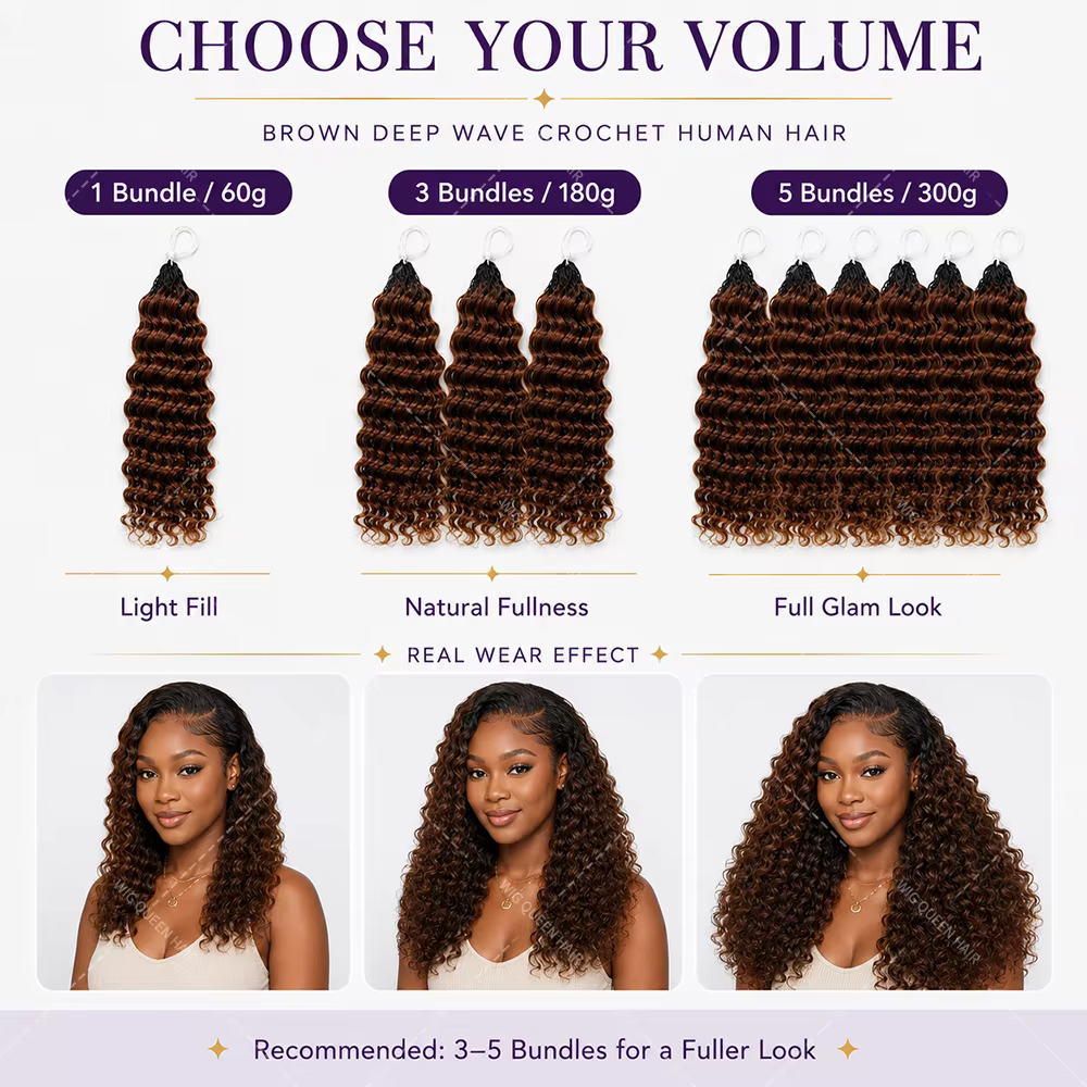 Extensions de cheveux au Crochet brun vague profonde