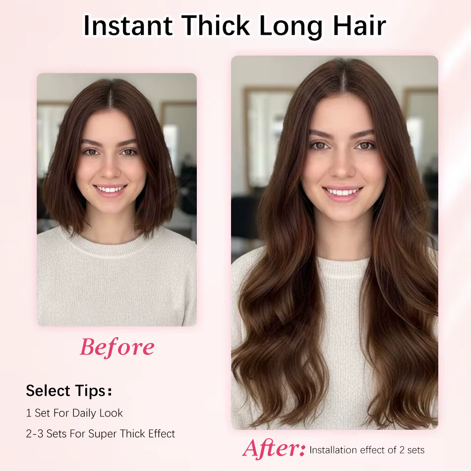 Extensions de cheveux humains lisses à clipser, 7 pièces/ensemble, pour tête entière, style brésilien, 85/120 grammes, extensions à clipser pour femmes