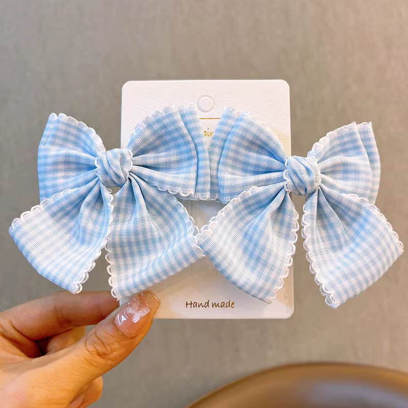 2 pièces pinces à cheveux pour femmes Pack nœud Plaid dentelle polyvalent à la mode mignon doux