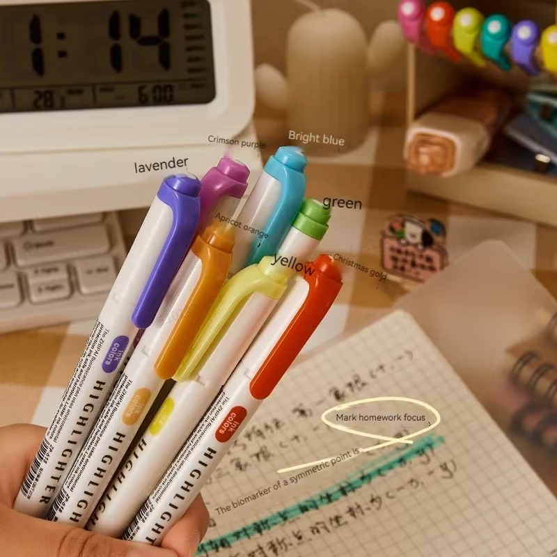 Ensemble de stylos surligneurs à Double tête, 5 couleurs/boîte, marqueurs de dessin fluorescents, surligneurs, stylos d'art japonais, papeterie Pastel mignonne