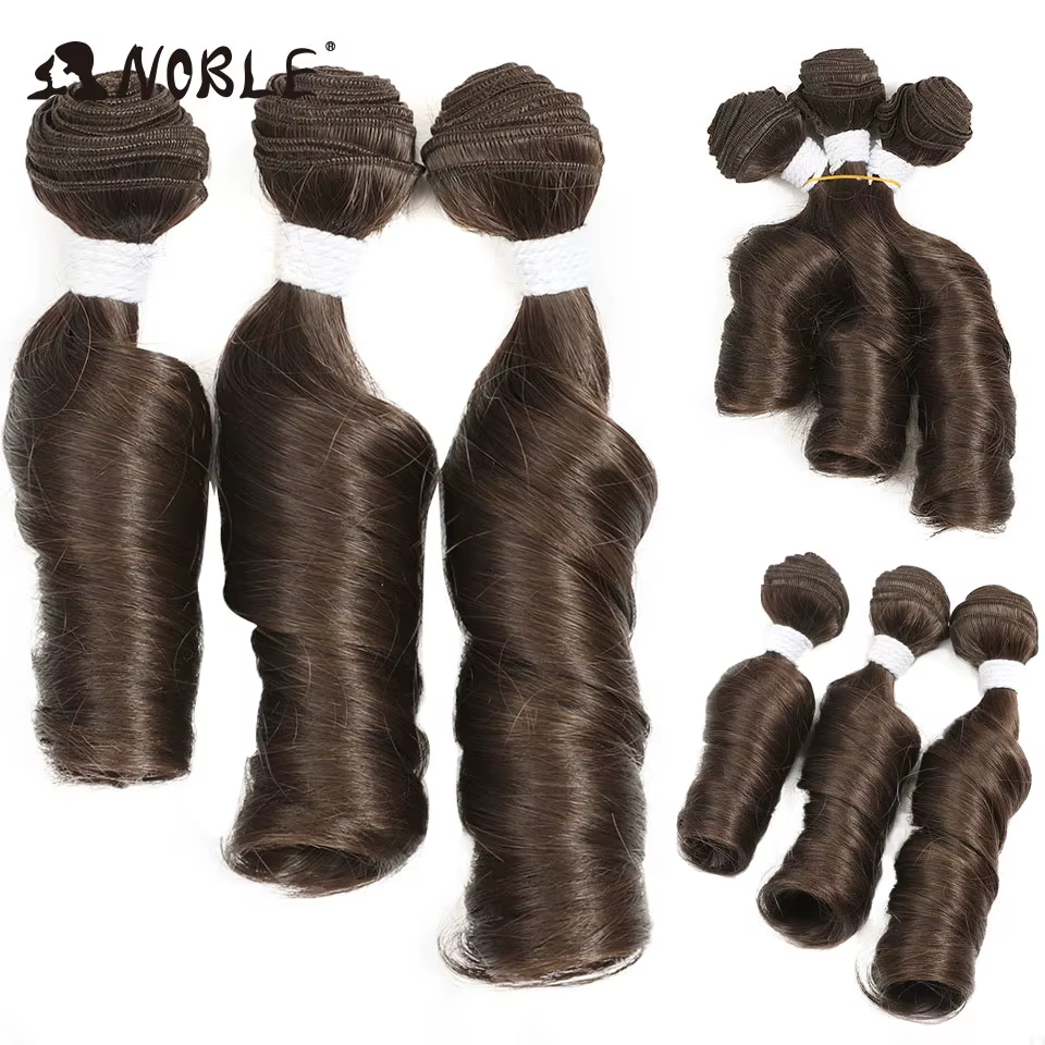 Extensions de cheveux synthétiques ondulés châtain foncé de 10-12 pouces