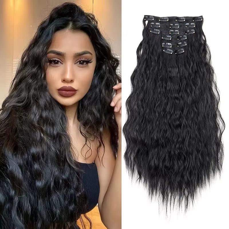 Extension capillaire synthétique bouclée et crépue de 22 pouces, postiche ample et ondulée à clipser pour femmes, 6 pièces/ensemble, pour le quotidien