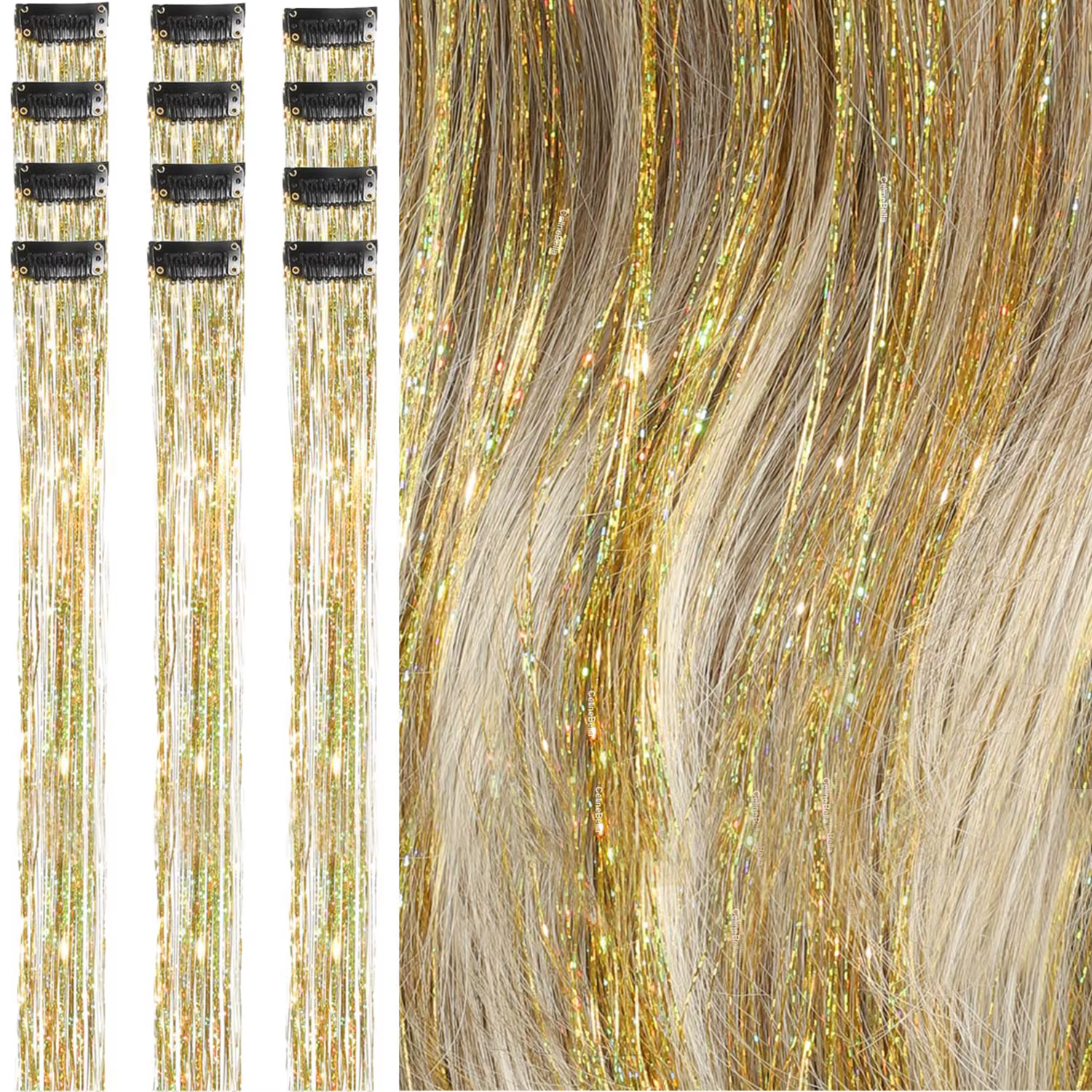 Extensions de cheveux synthétiques à Clip en guirlandes à paillettes