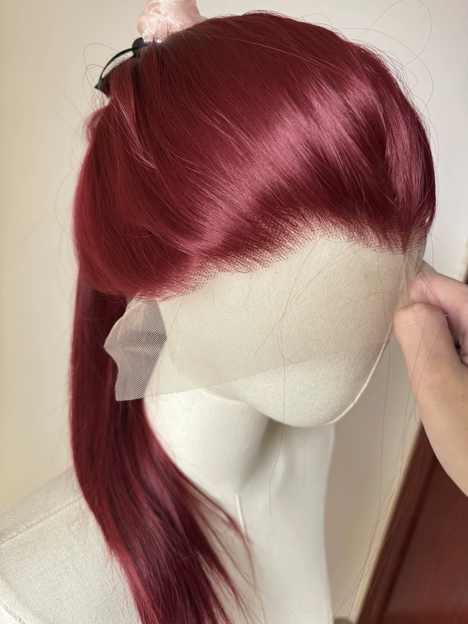 Perruque Lace Front Wig synthétique rouge vin pour femmes