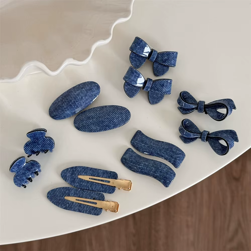 Pince à cheveux série Denim bleu