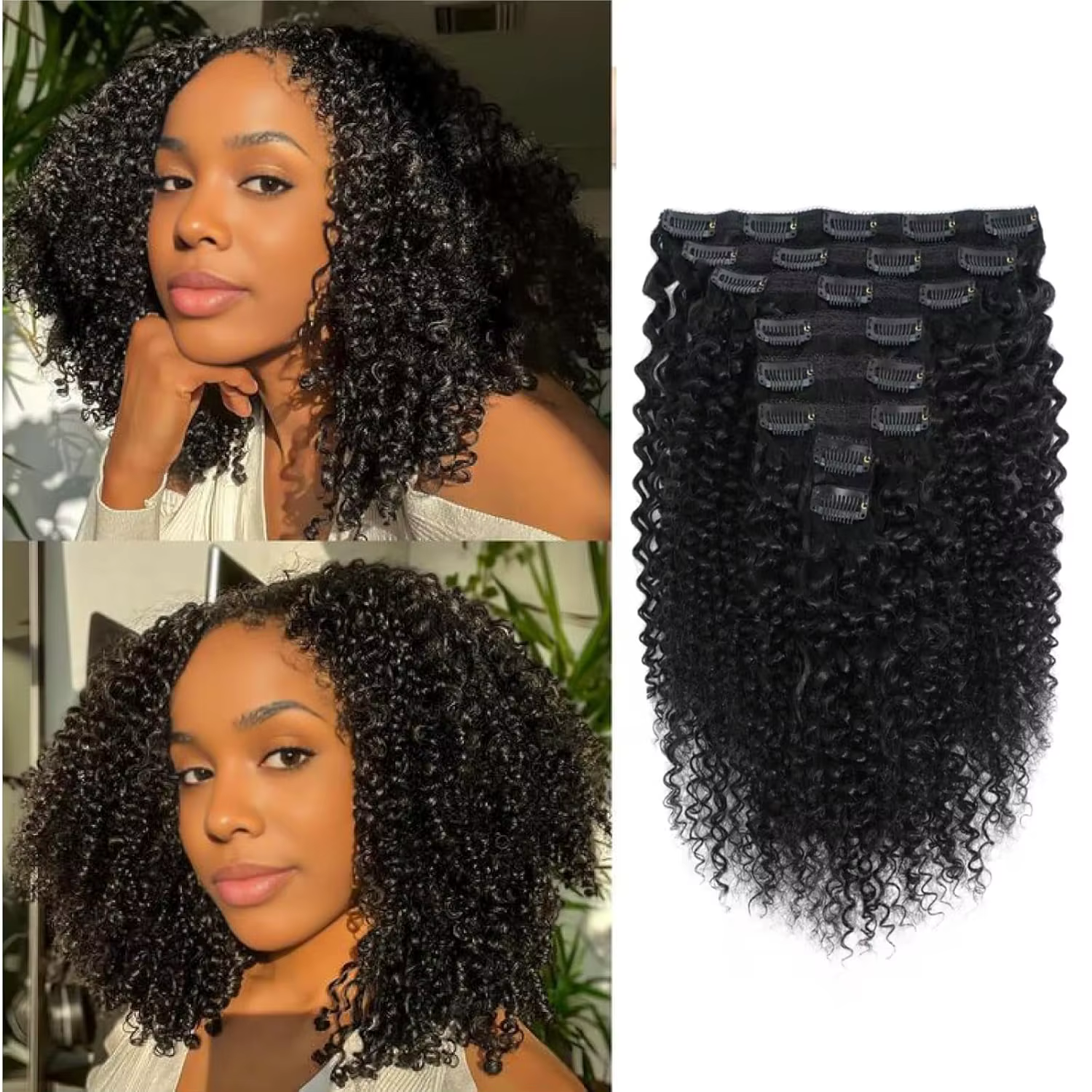 Extensions de cheveux humains vierges 4C à clipser