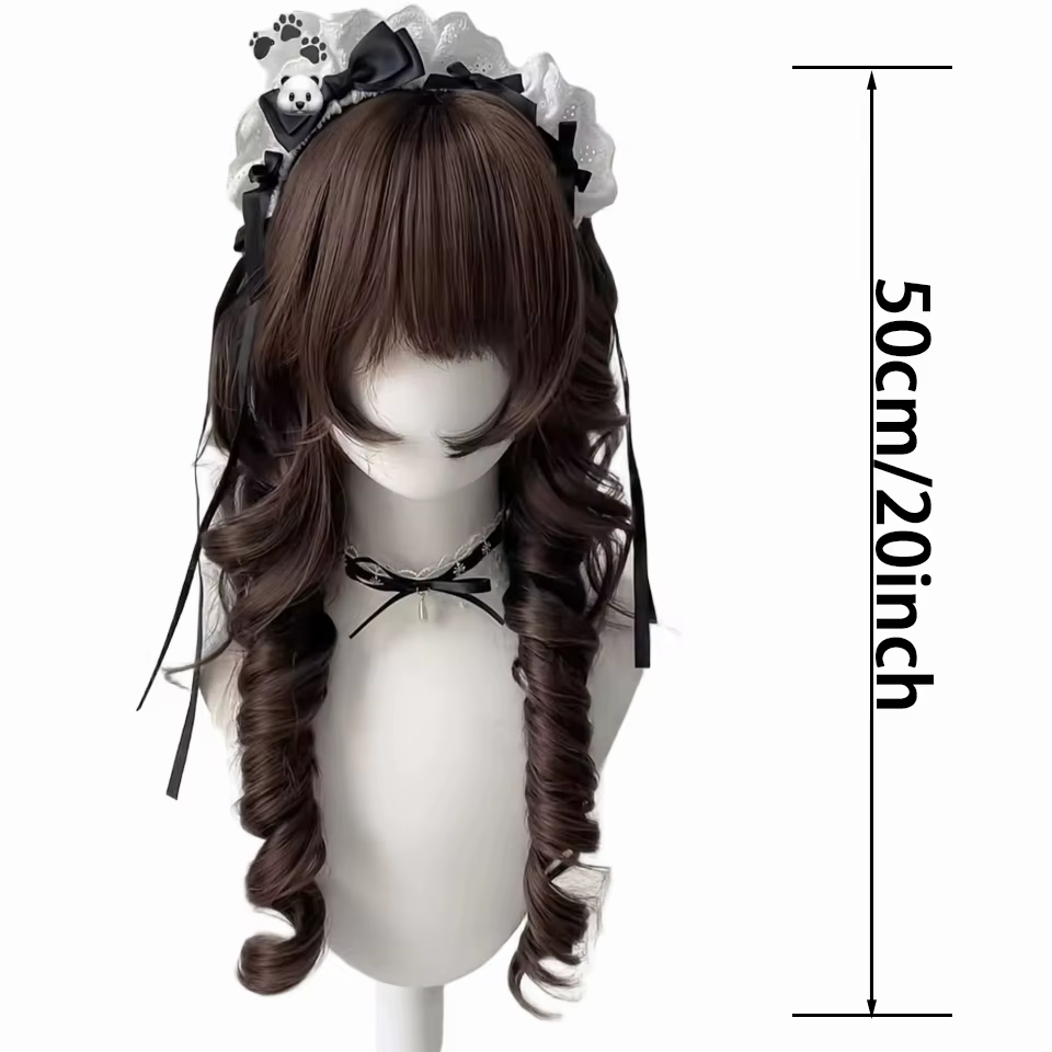 Perruque Lolita avec frange tête de méduse cheveux longs bouclés Fibers haute température