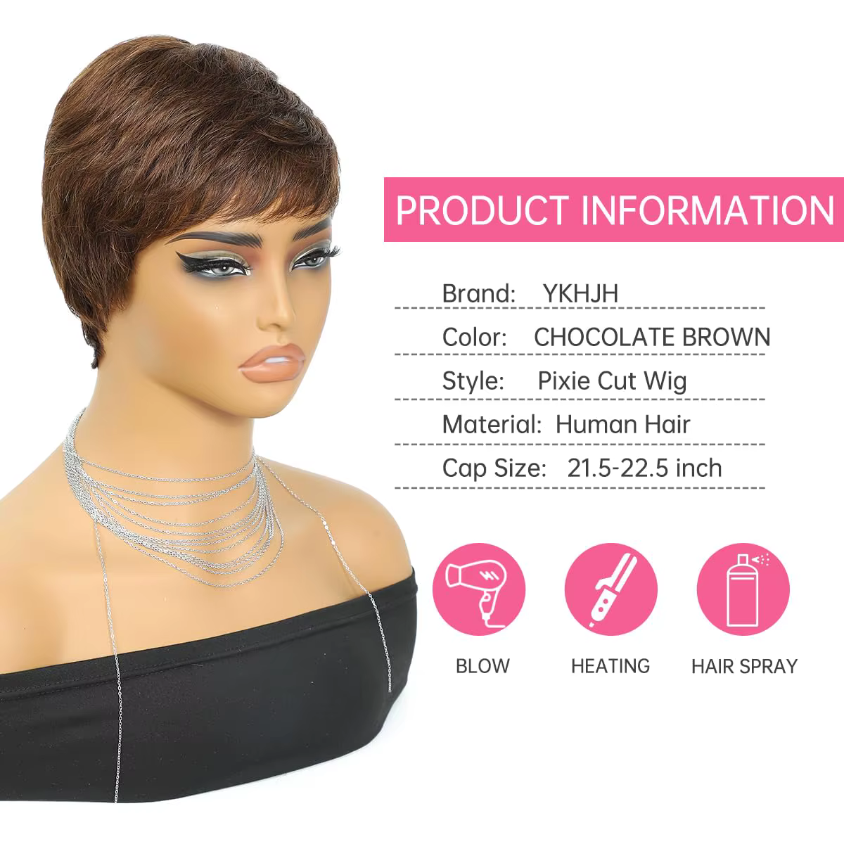 Perruque courte brune cheveux humains # 4 perruques