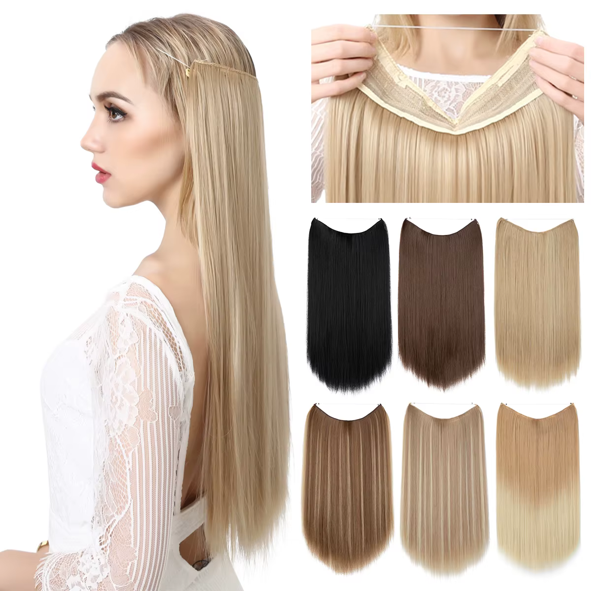 SARLA synthétique sans pince Extension de cheveux Ombre naturel faux postiche longue droite