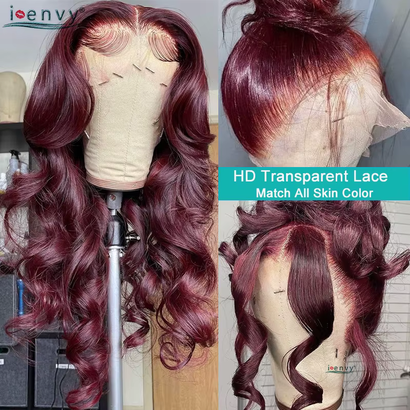 Perruques de cheveux humains bouclés bordeaux pour femmes