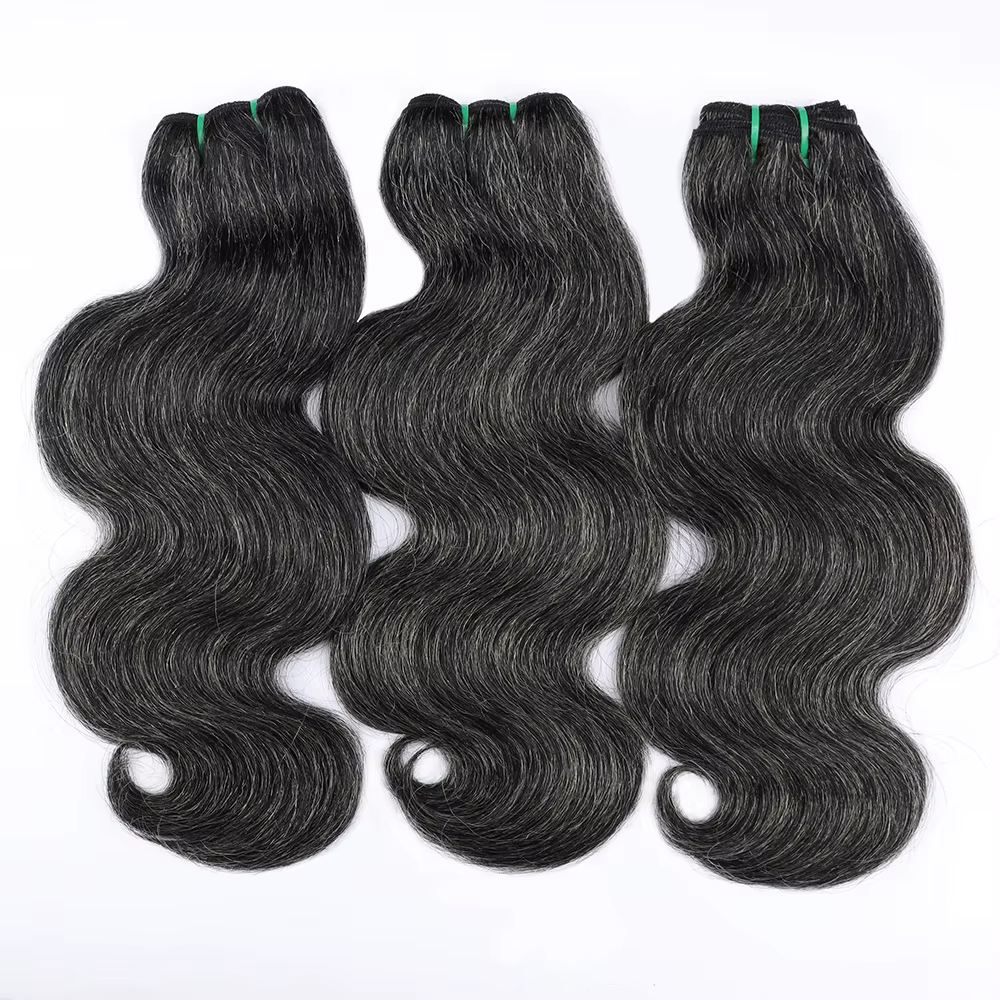 Paquets de cheveux humains de vague de corps brut sel et poivre P1b/gris non transformés Extensions