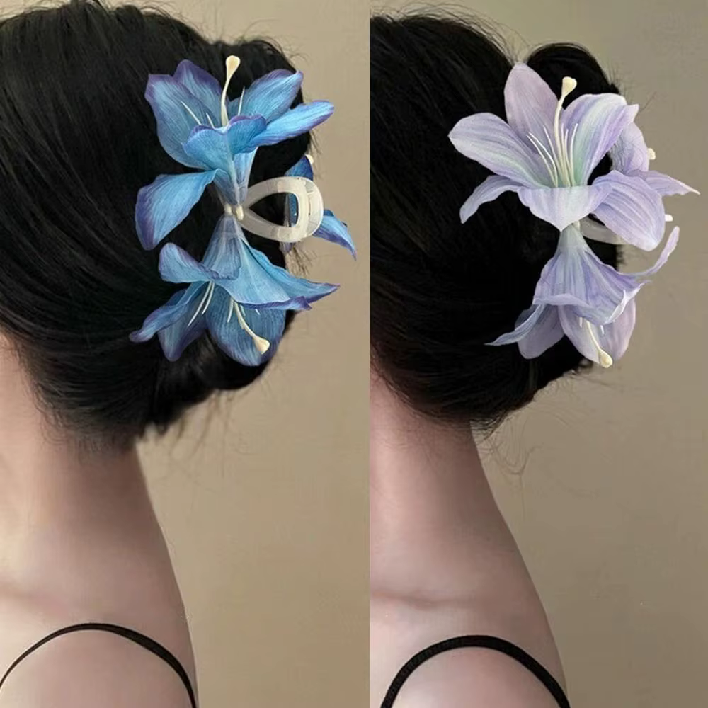 Pince à cheveux requin fleur de lys violet