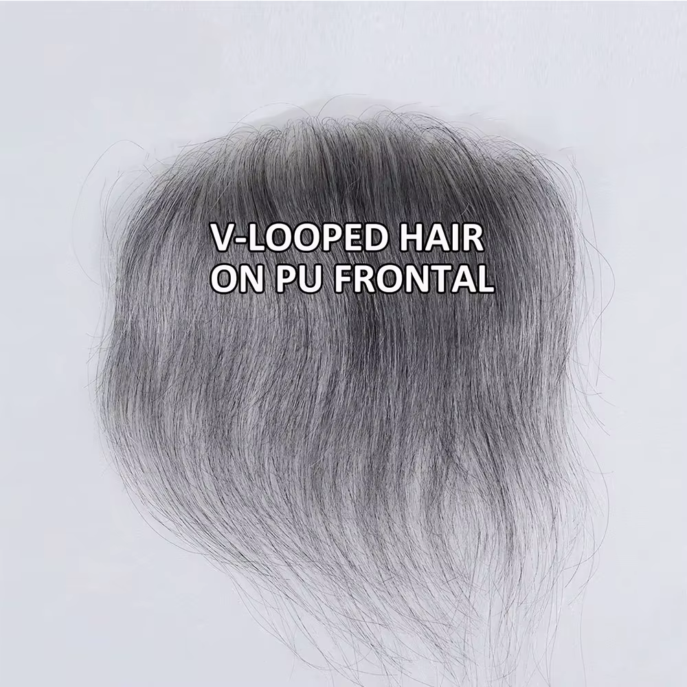 Toupet de ligne de cheveux frontale grise pour hommes