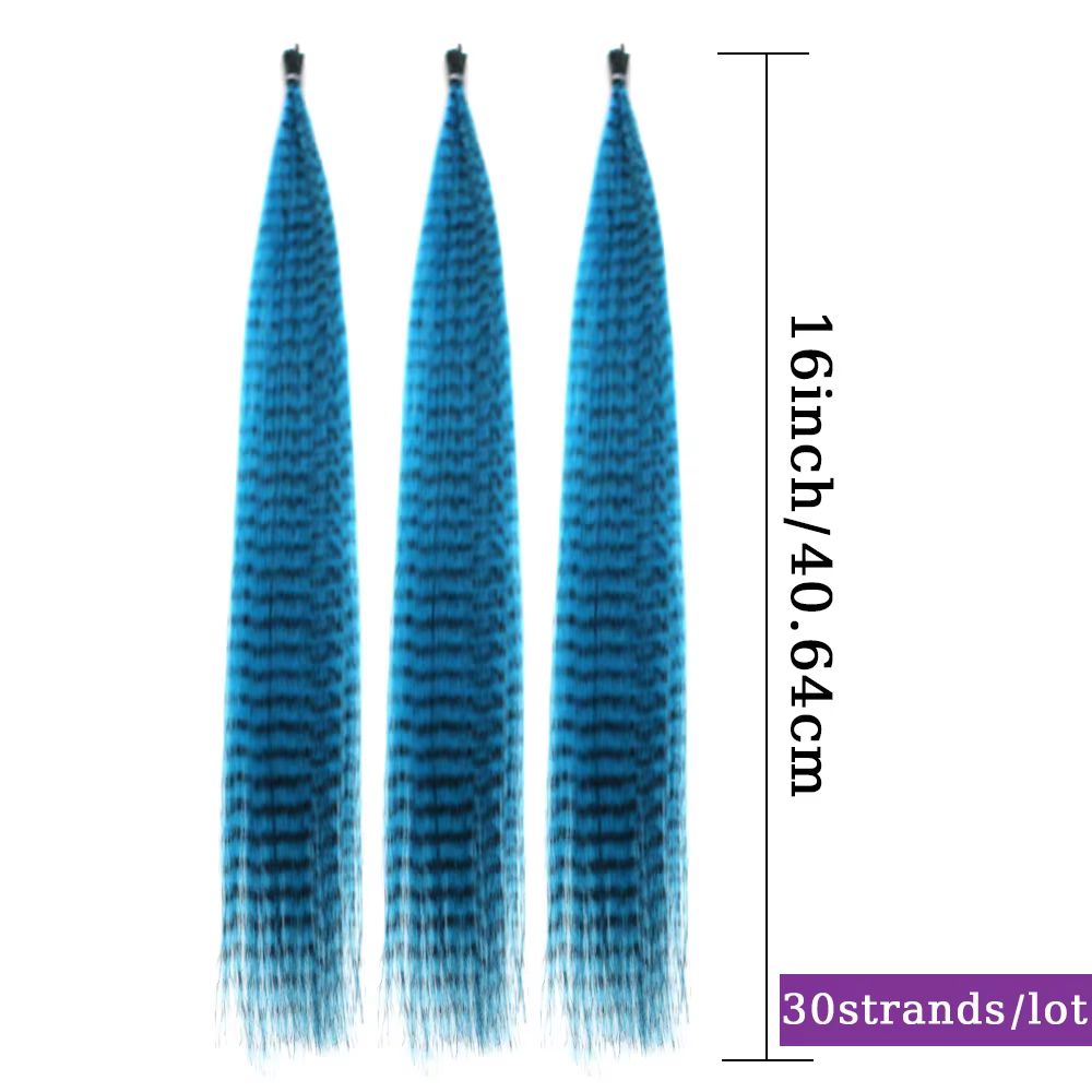 Extensions de cheveux synthétiques colorées à rayures en plumes