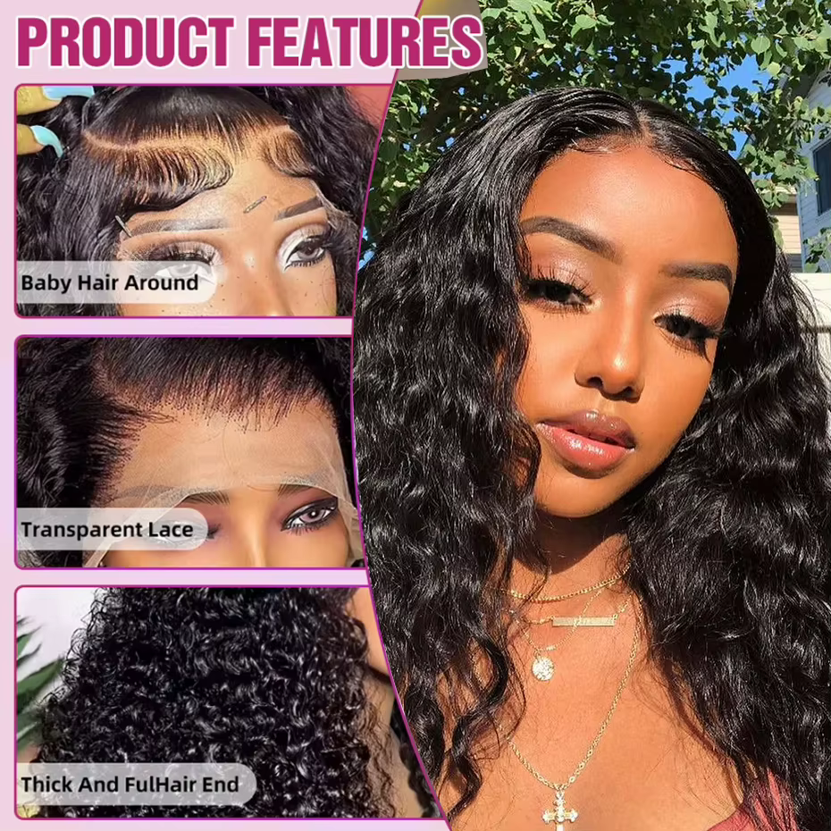 Perruque 100% Cheveux Humains 5x5 Sans Colle Ondulée Effet Mouillé Transparente HD 13x4 Vraie Chevelure Vietnamienne Naturelle Densité 250 300