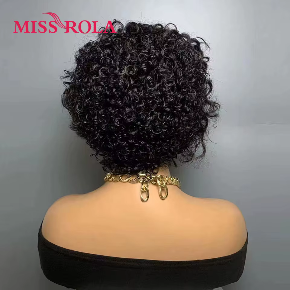 Miss Rola-Perruque Brésilienne Bouclée, Cheveux Naturels Remy, Coupe Pixie, Balayage Noir 99J, 13x4, 12A