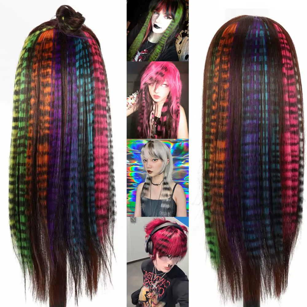 Extensions capillaires synthétiques lisses à Clip imprimé à rayures