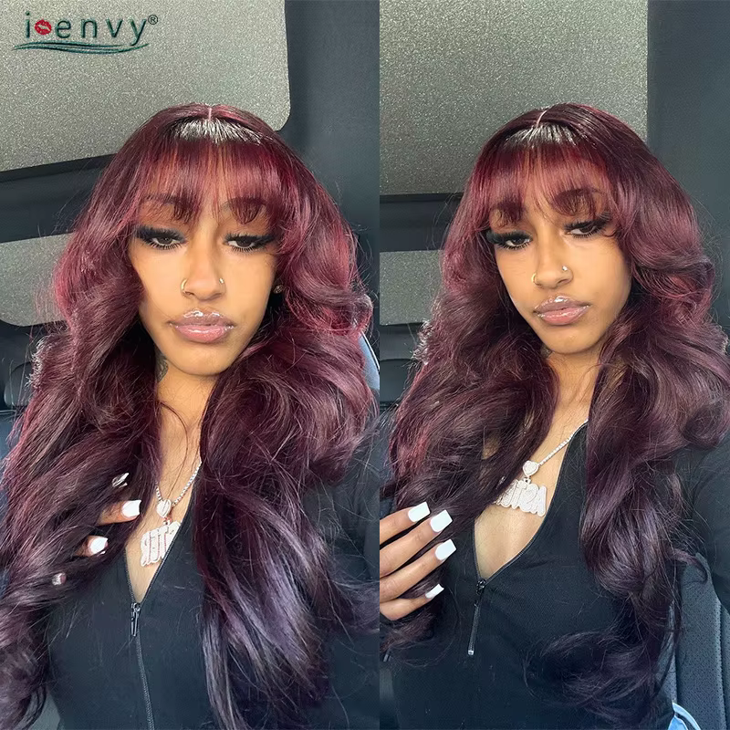 Perruque Lace Front Wig Body Wave Naturelle Bouclée Bordeaux
