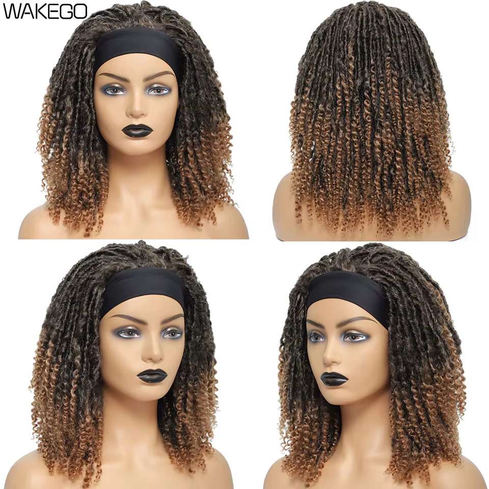 Perruque à bandeau de tête de dreadlocks courtes et bouclées pour les femmes