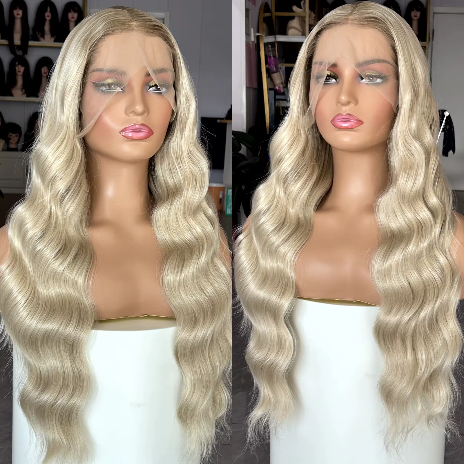 Perruque longue blonde brune ombrée pour femme
