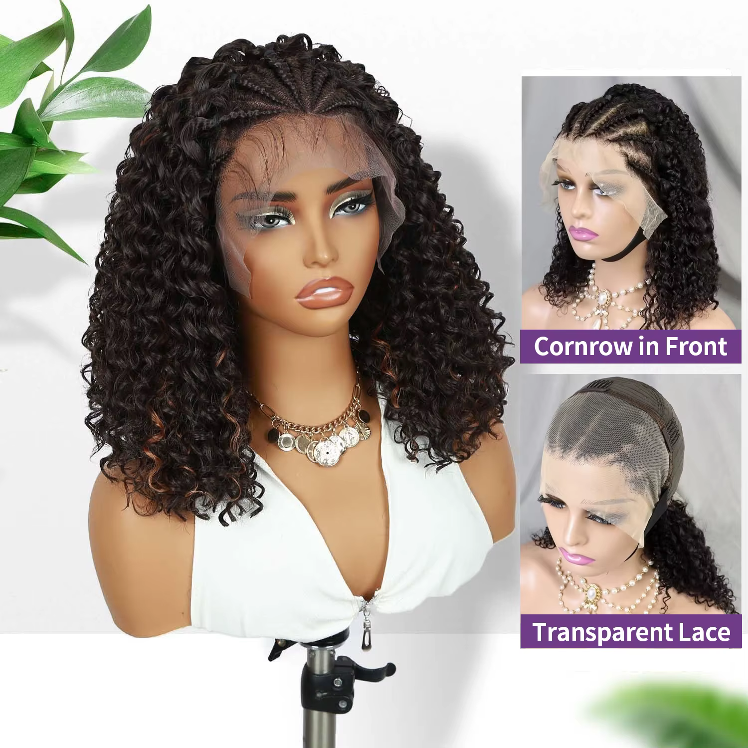 Perruque Bob tressée style cornrow