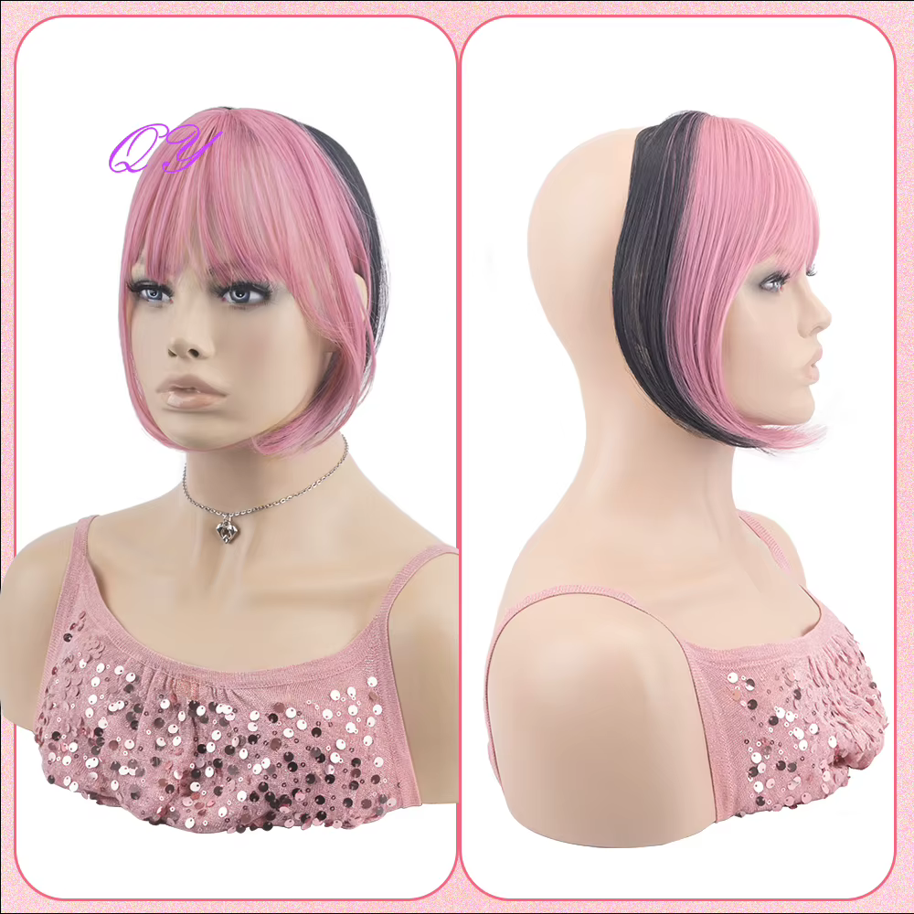 Extensions de frange synthétiques à Clip rose