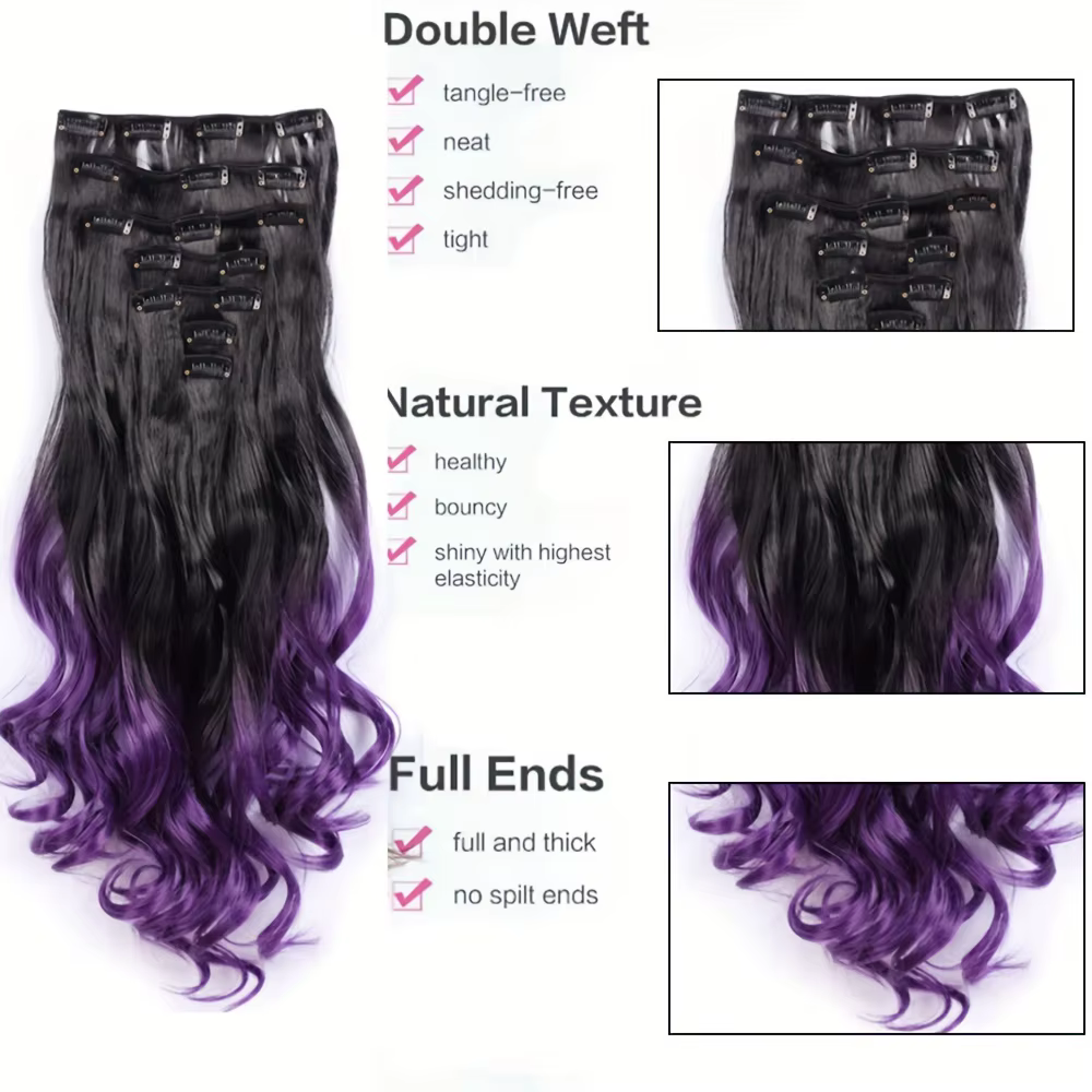 Extensions de cheveux synthétiques à clip pour femmes et filles