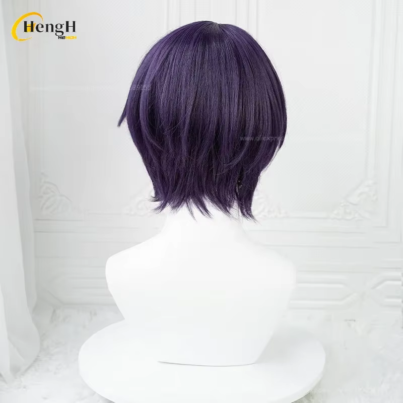 En Stock synthétique Anime ES Shinobu Sengoku Cosplay perruque unisexe courte 30 cm violet reflets