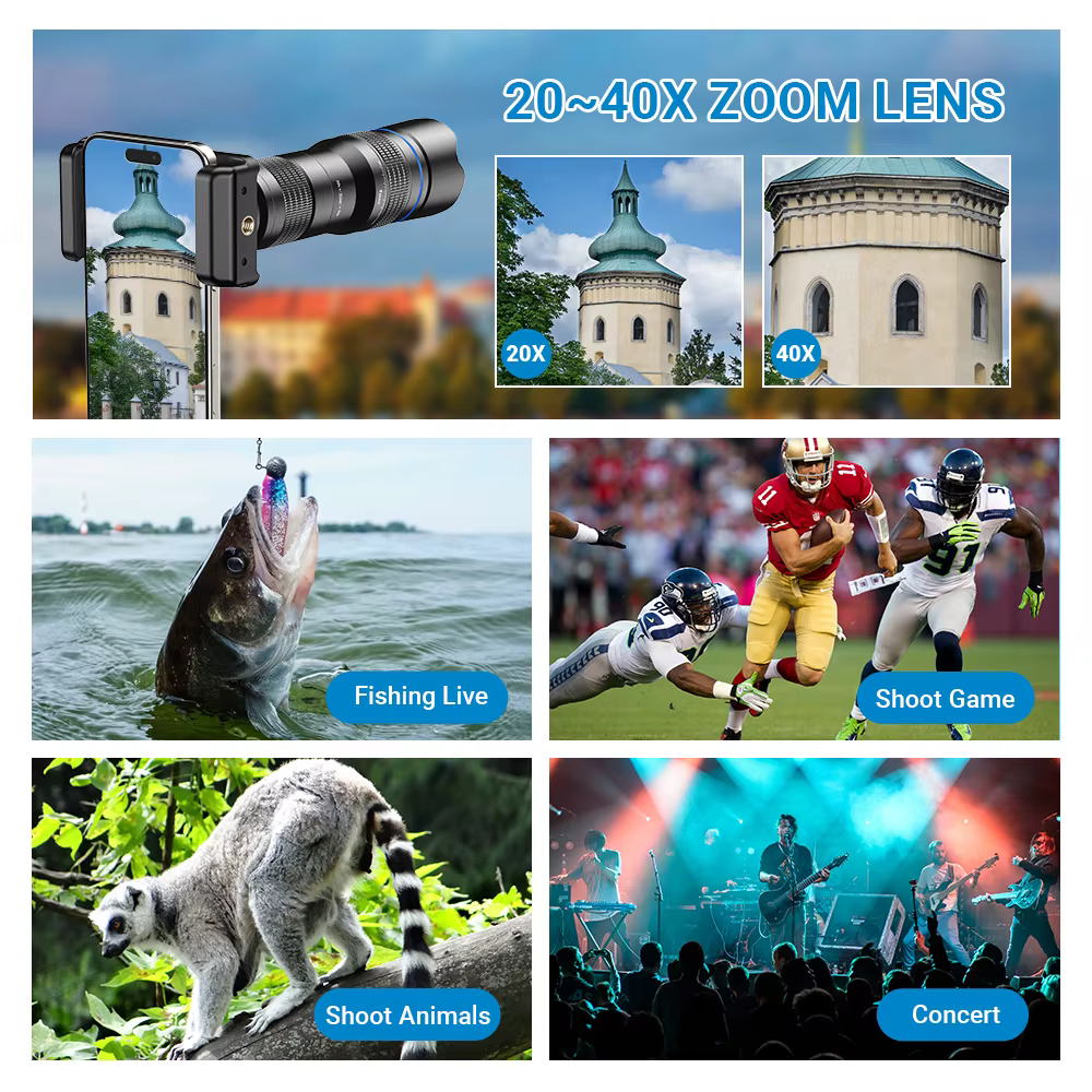 APEXEL Nouveau Téléobjectif Zoom HD 20x-40x Amélioré en Option pour Appareil Photo de Téléphone, Compatible avec Samsung, iPhone, Xiaomi et Tous les Smartphones