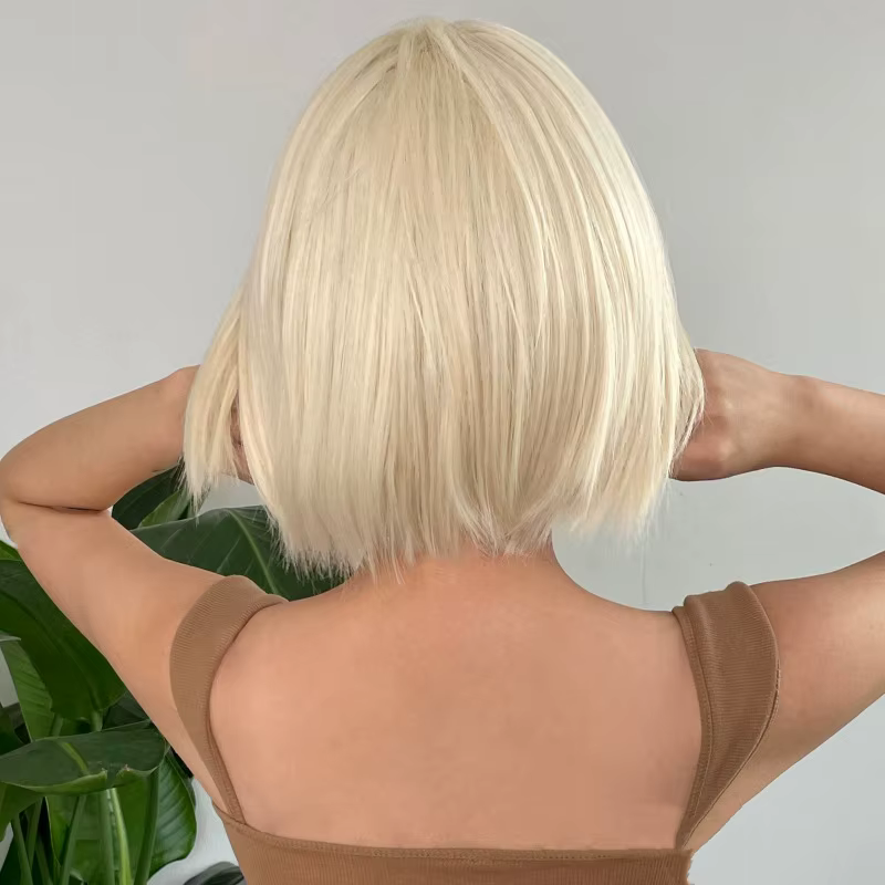 Extensions de cheveux synthétiques mode blanc jeunes femmes perruques blondes naturel respirant couvre-tête dames court Bobo perruque droite chapeau
