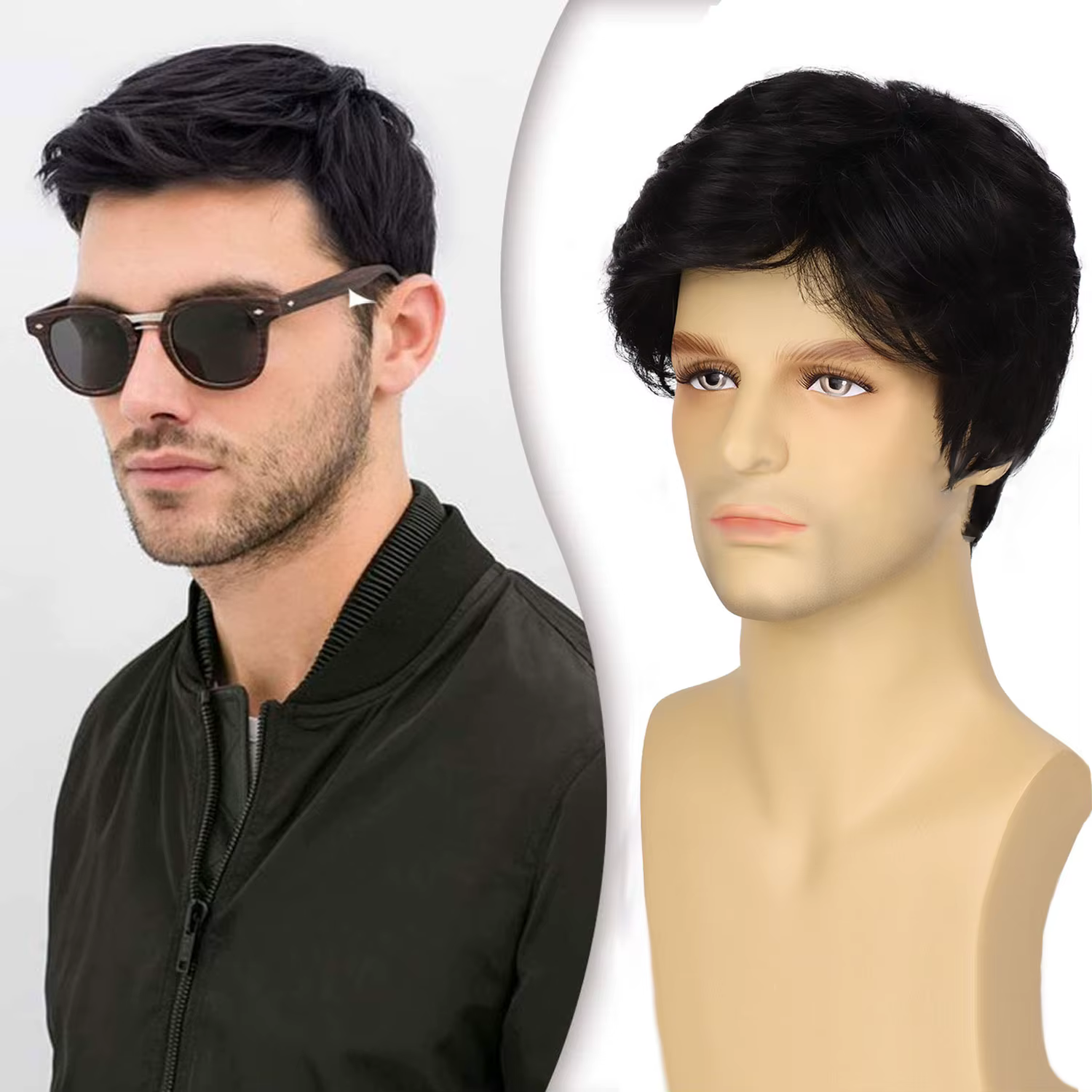 Perruque synthétique pour hommes cheveux courts perruques de remplacement
