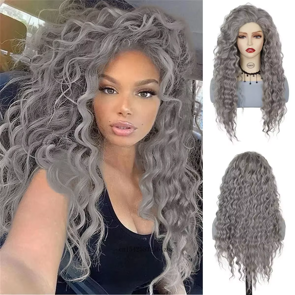 GNIMEGIL – perruque synthétique grise longue ondulée pour femmes, perruque ondulée naturelle moelleuse et bouclée, Cosplay, fête d'halloween, résistante à la chaleur