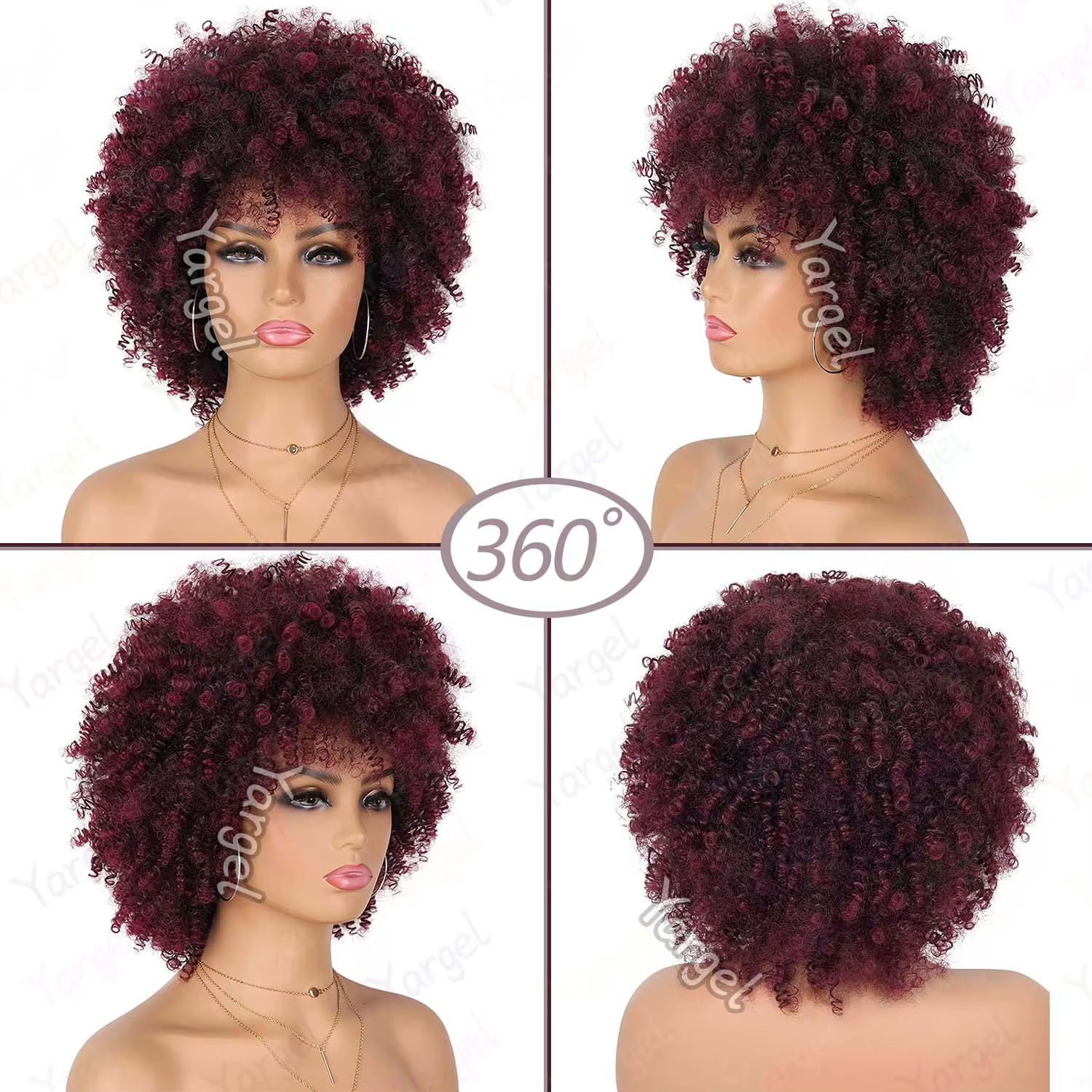 Perruque synthétique afro bouclée avec frange