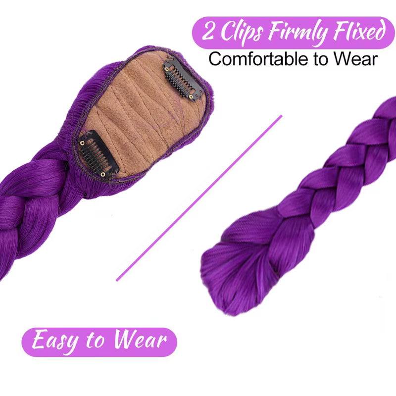 Perruque d'extension de queue de cheval de cheveux violets pour enfants postiche