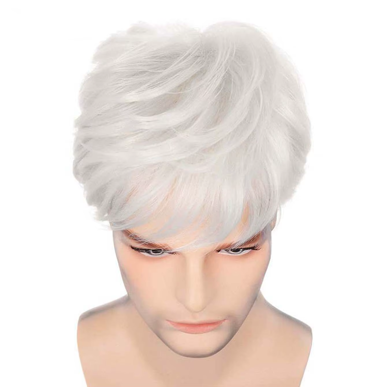 Perruque Synthétique Courte Bouclée avec Frange pour Homme