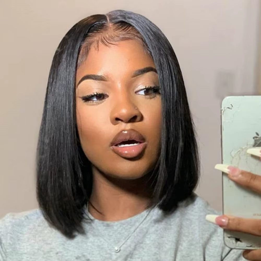 Perruques de cheveux humains sans colle perruque Bob droite brésilienne 5x5