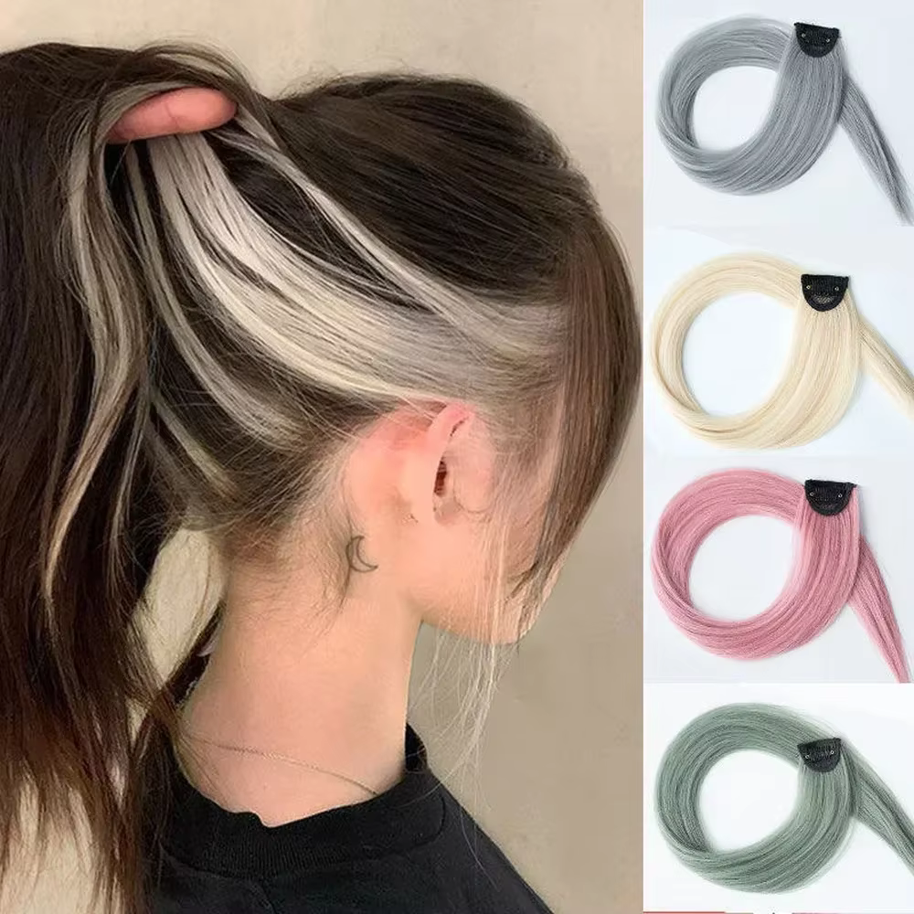 60cm Extension de cheveux pince en postiche longue droite suspendue oreille perruque