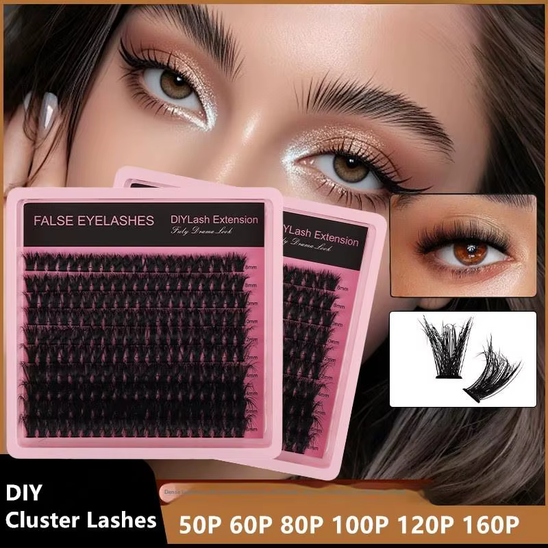 Extensions de cils en grappes 10 rangées 140 boucles épaisses et volumineuses 8-16mm mixtes effet naturel individuelles pour maquillage DIY Kit beauté