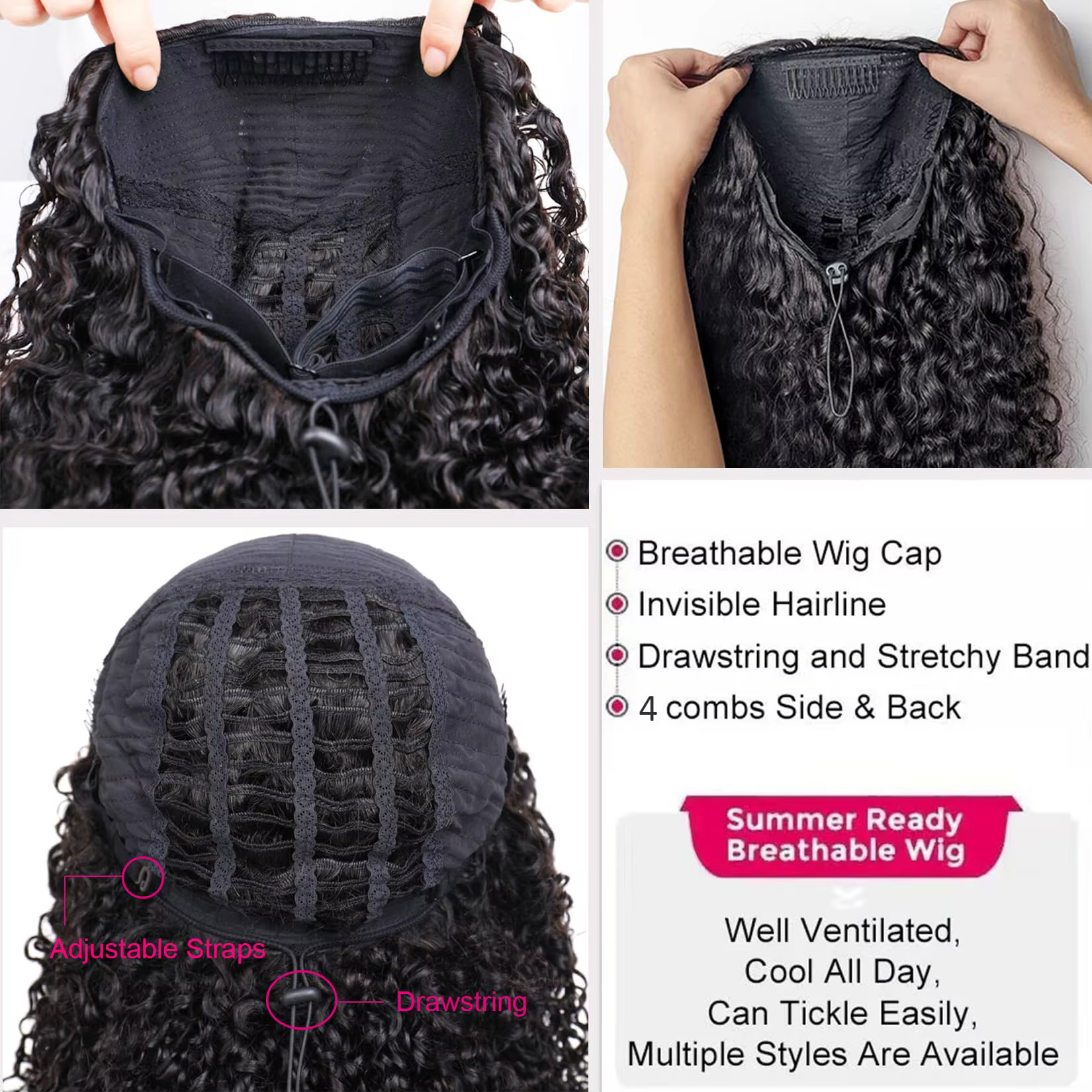 Perruque mi-tête 250% Kinky Curly en cheveux humains