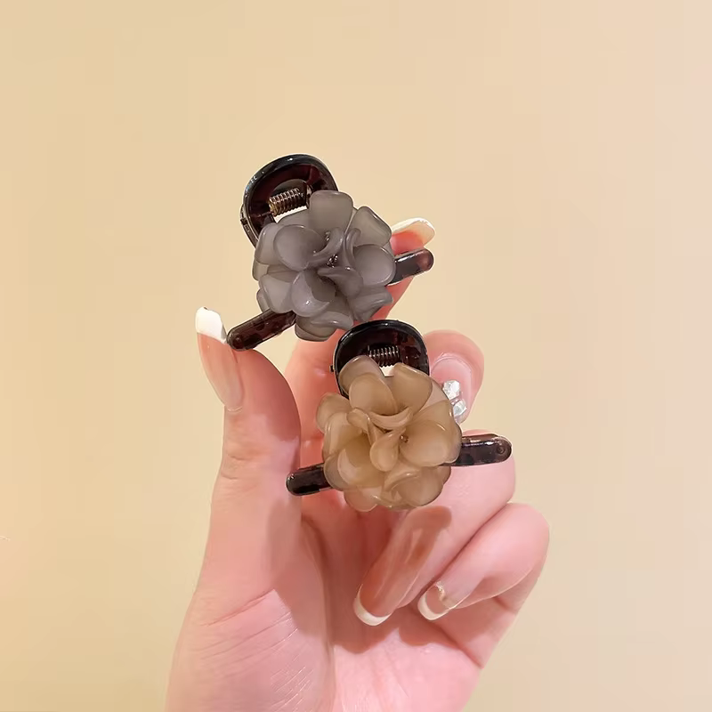Petites pinces à cheveux camélia en acrylique pour femmes et filles