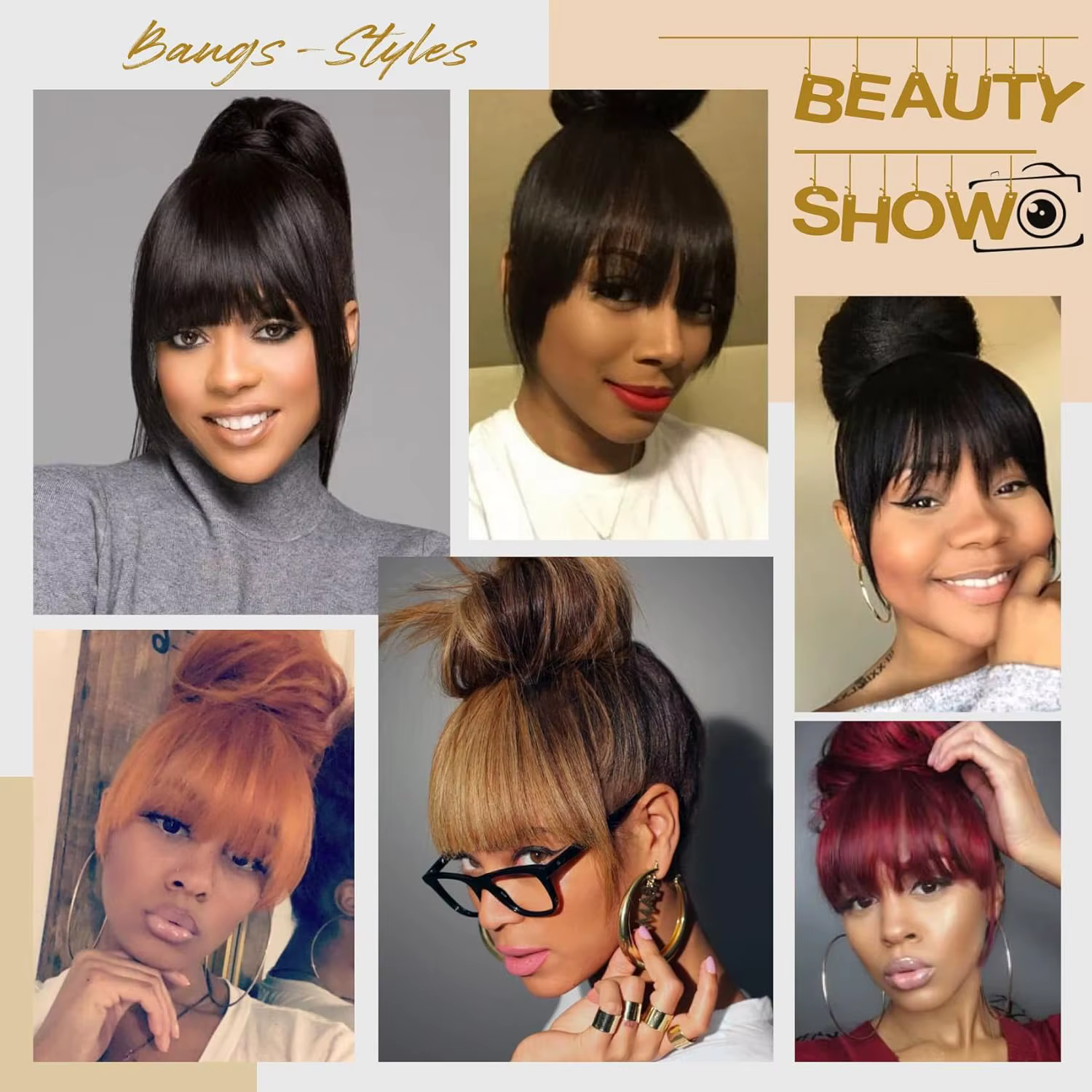Extensions de cheveux synthétiques Yaki à frange droite pour femmes