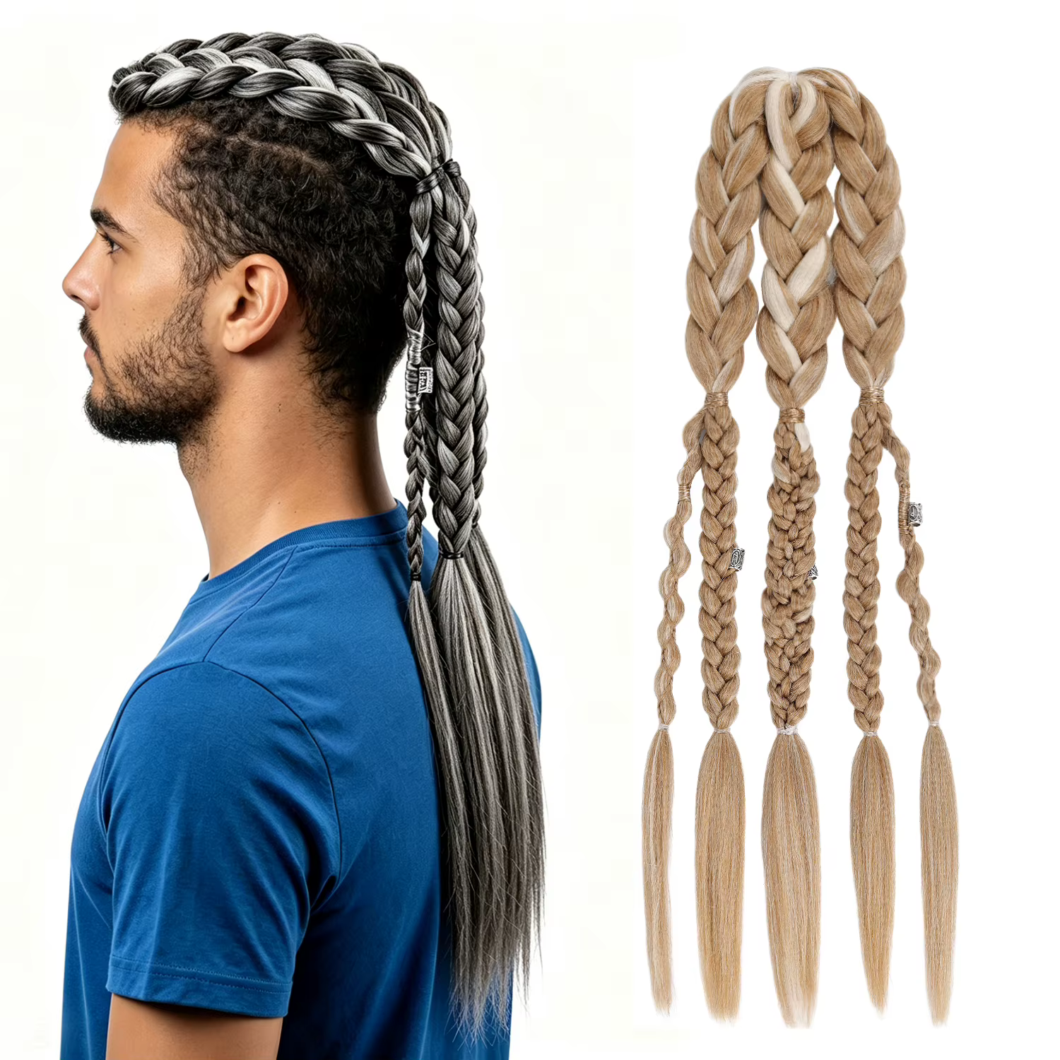 Perruque Mohawk Viking pour Homme avec 5 Tresses Épaisses