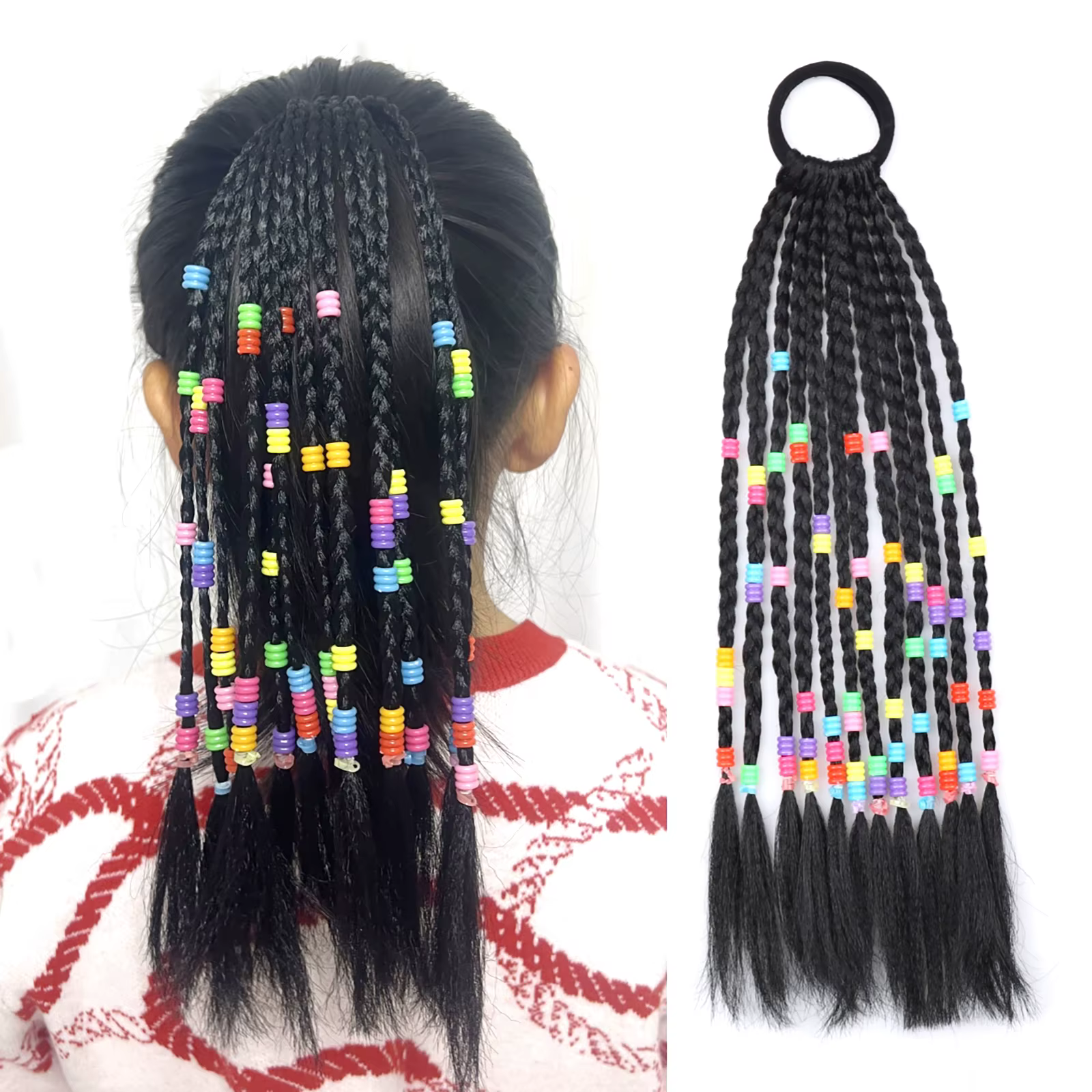 Extensions de cheveux synthétiques tressées en queue de cheval pour filles
