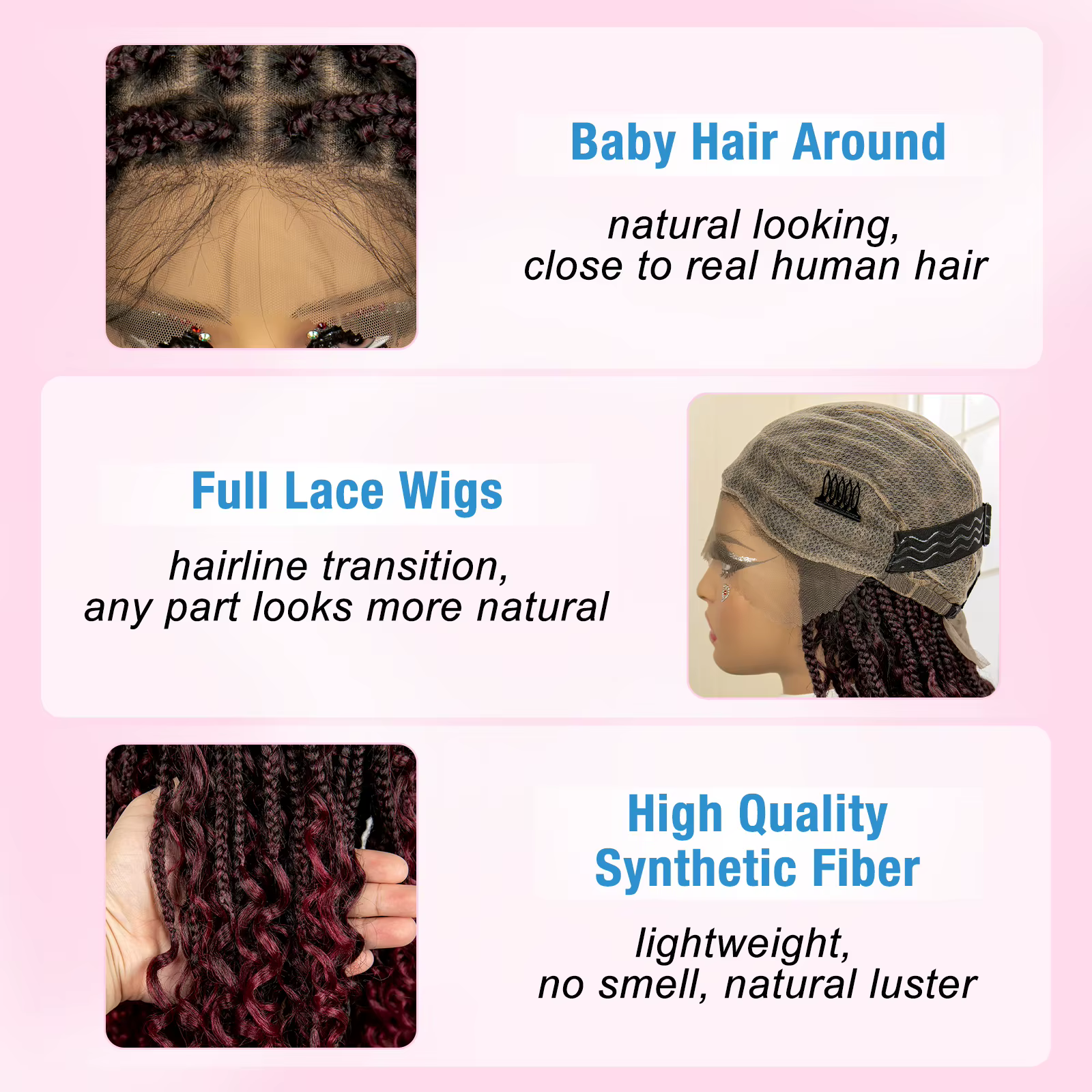 Perruques tressées courtes en boîte bordeaux de 14 pouces
