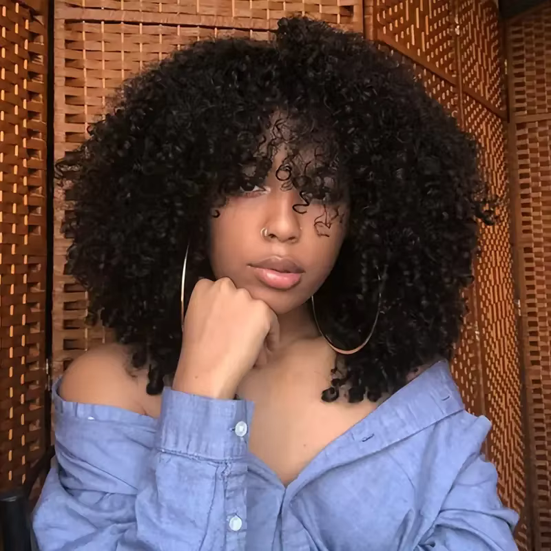 Perruques Afro crépues bouclées avec frange