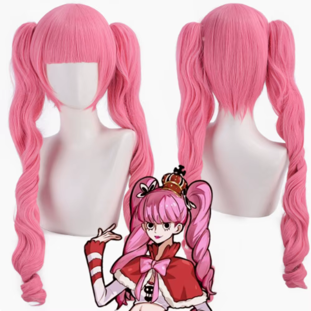 Perruque de cosplay Princesse Perona : queue de cheval rose à double boucles